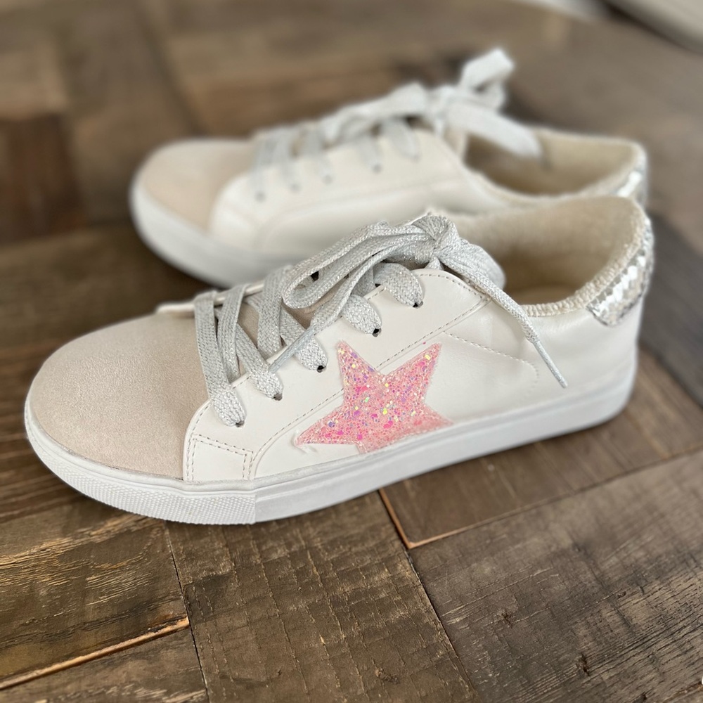 Steve Madden Girls Pink Glitter Star Sneakers Size 4 Youth Sparkle Retro - Picture 9 of 13
